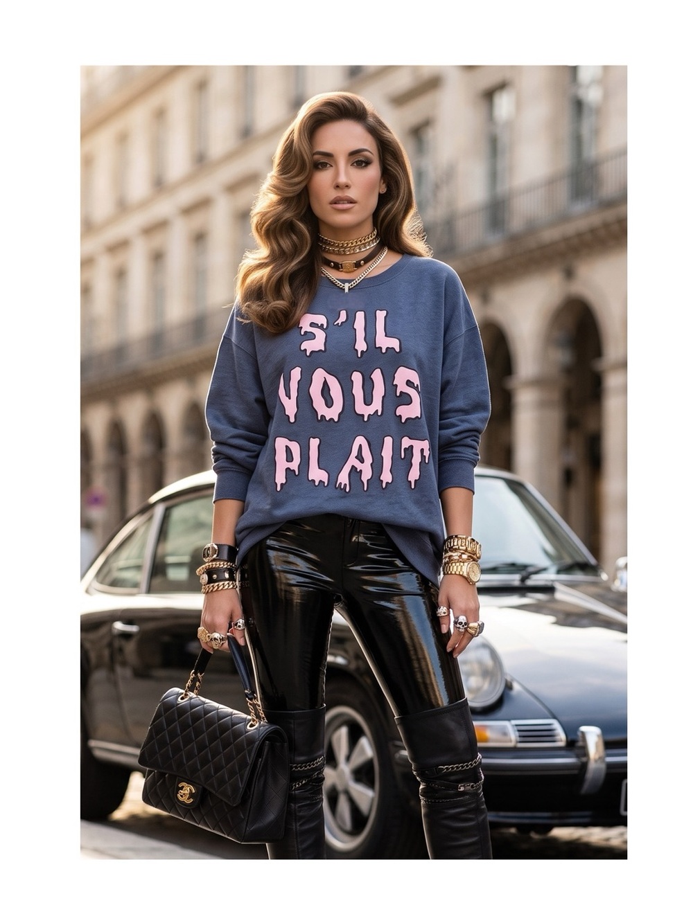 Y2K: OG Wildfox ☻︎ S’il Vous Plait Melted Letters Pullover Hoodie ☻︎ Navy Blue - Picture 15 of 16